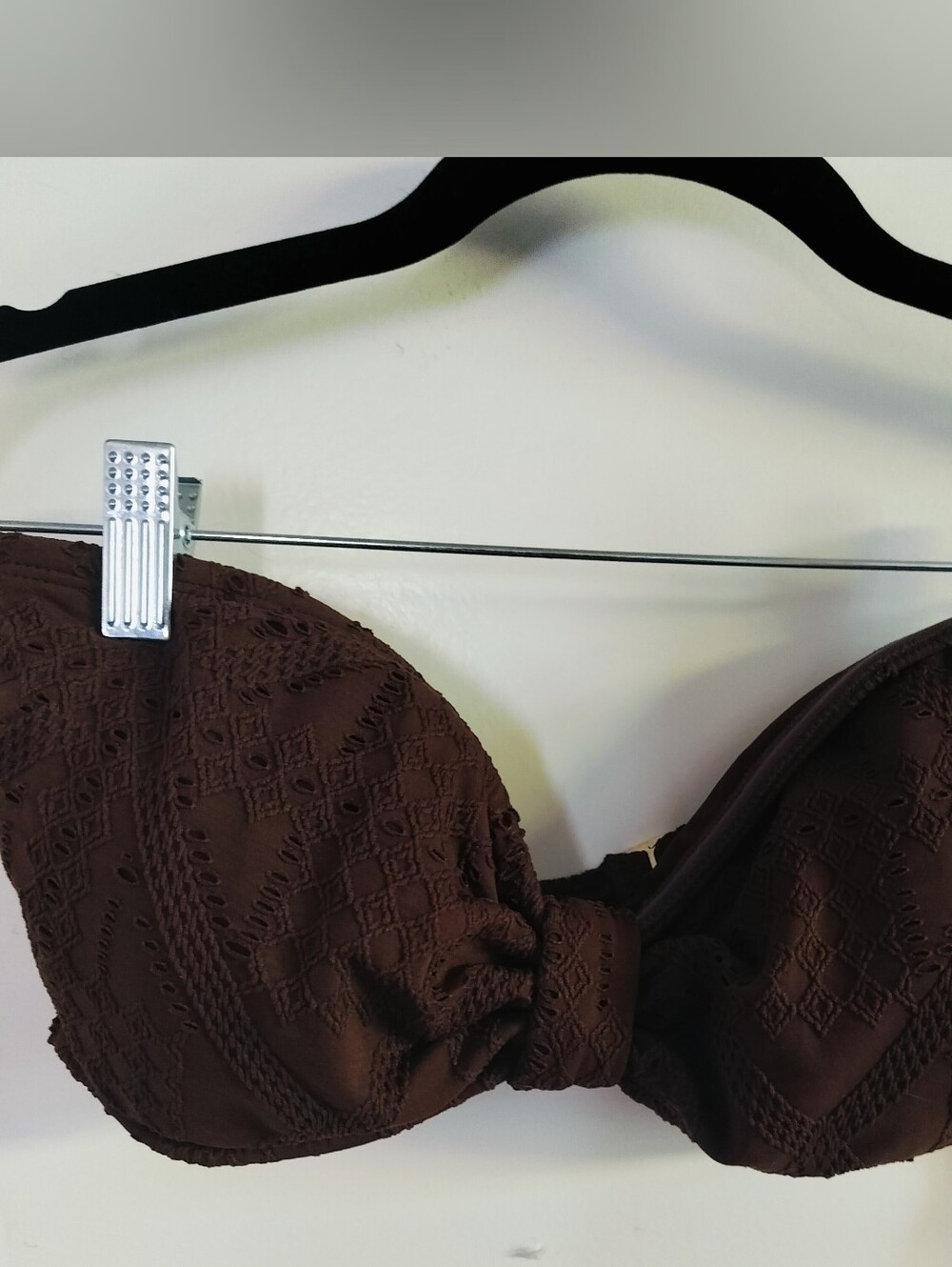 Shade & Shore Brown Eyelet Embroidery Bandeau Bikini Top NWT